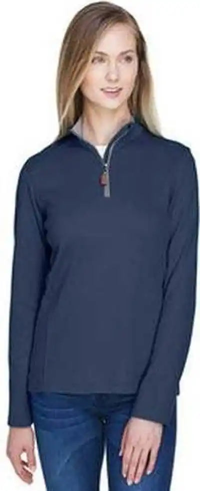 Devon &amp; Jones Dg479w Ladies’ Drytec20 Performance Quarter-zip - Navy Gray Heather Grayrap