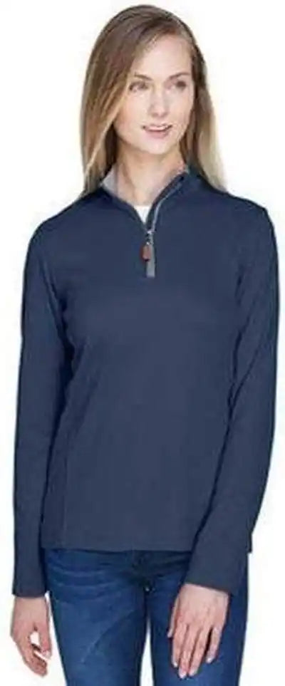 Devon &amp; Jones Dg479w Ladies’ Drytec20 Performance Quarter-zip - Navy Gray Heather Grayrap