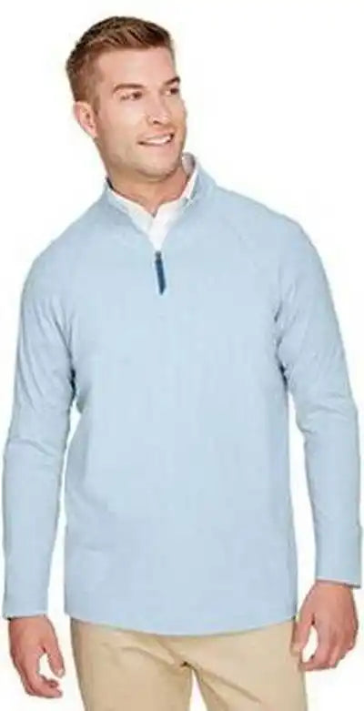 Devon & Jones Dg480 Crownlux Performance Men’s Clubhouse Micro Stripe Quarter Zip Ocean Blue