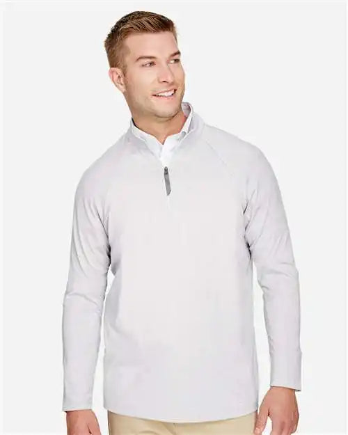 Devon &amp; Jones Dg480 Men’s Crownlux Performance® Clubhouse Micro-stripe Quarter-zip Pullover - Silver