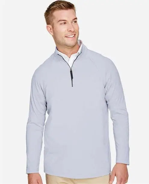 Devon & Jones Dg480 Men’s Crownlux Performanceâ Clubhouse Micro-stripe Quarter-zip Pullover - Navy