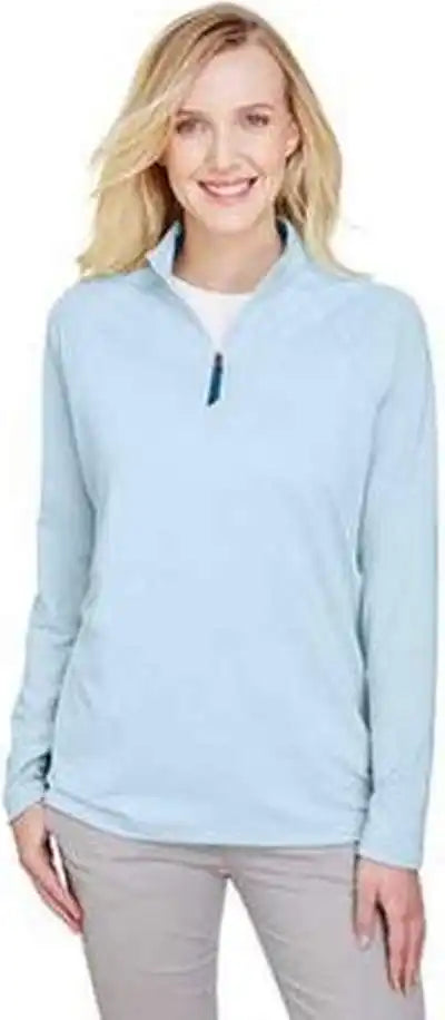 Devon & Jones Dg480w Crownlux Performance Ladies’ Clubhouse Micro Stripe Quarter Zip Ocean Blue