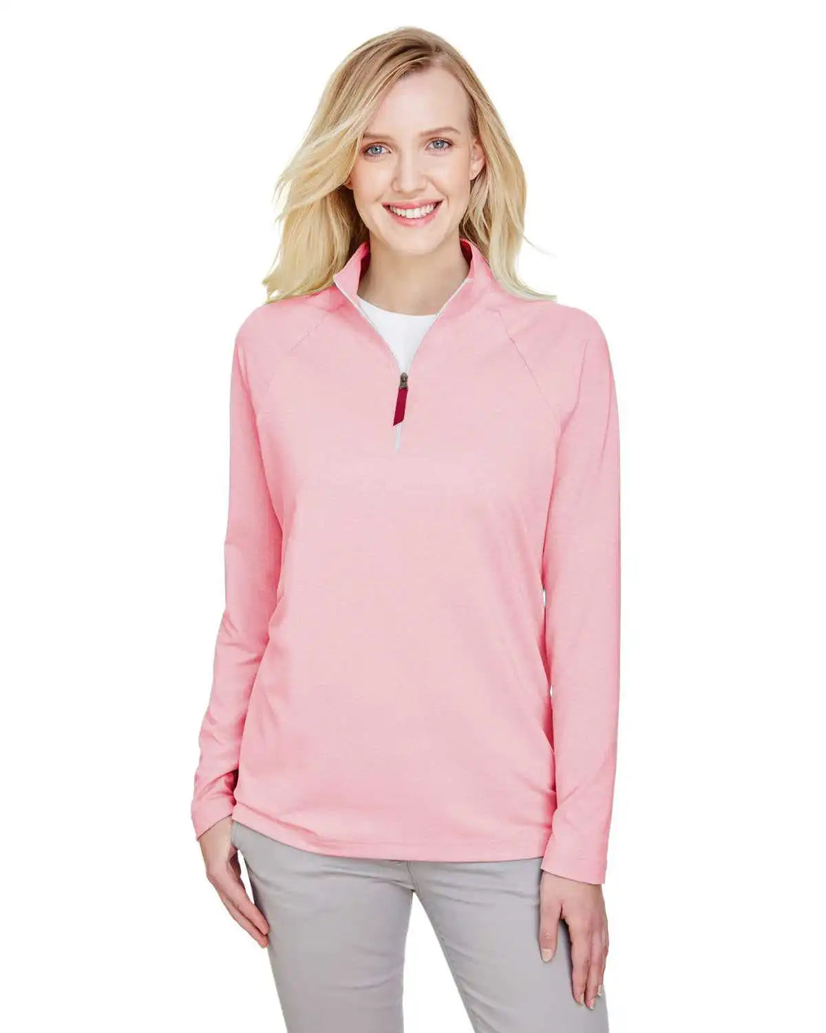 Devon & Jones Dg480w Crownlux Performance Ladies’ Clubhouse Micro-stripe Quarter-zip - Red