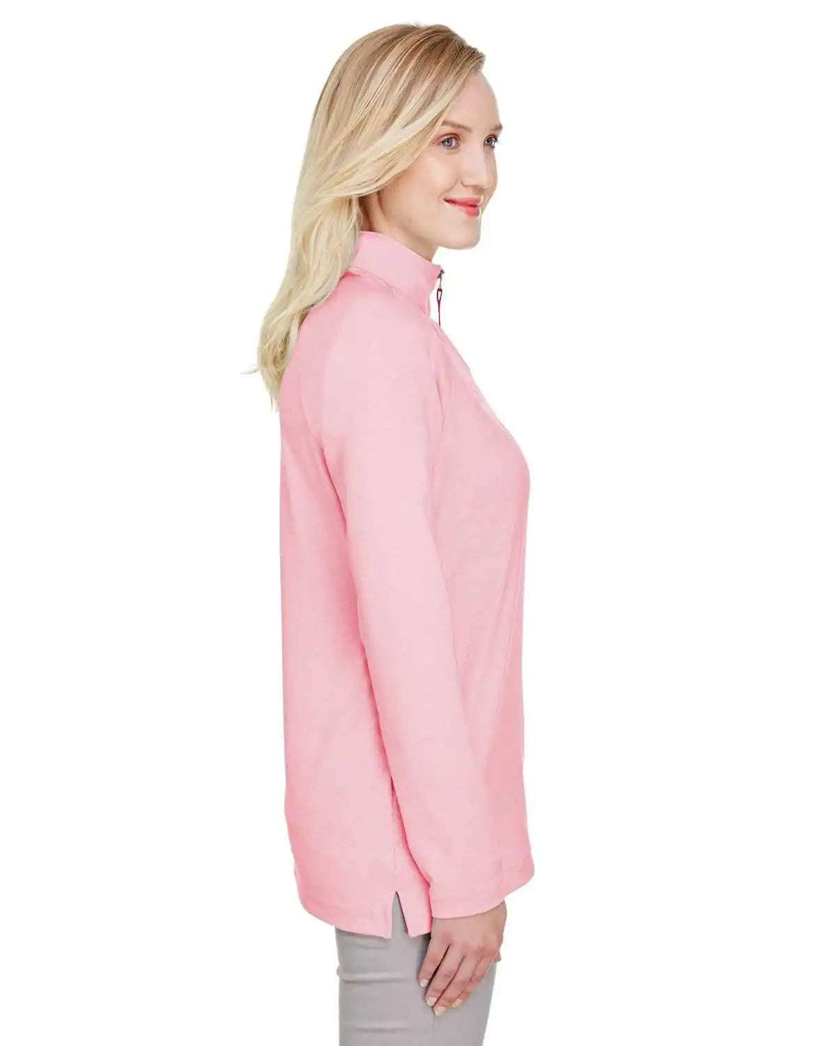 Devon & Jones Dg480w Crownlux Performance Ladies’ Clubhouse Micro-stripe Quarter-zip - Red