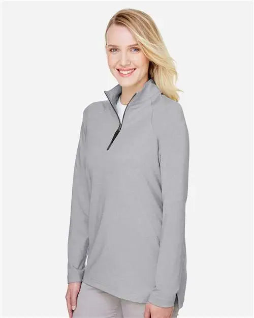 Devon & Jones Dg480w Women’s Crownlux Performanceâ Clubhouse Micro-stripe Quarter-zip Pullover - Black