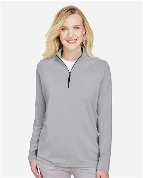 Devon & Jones Dg480w Women’s Crownlux Performanceâ Clubhouse Micro-stripe Quarter-zip Pullover - Black