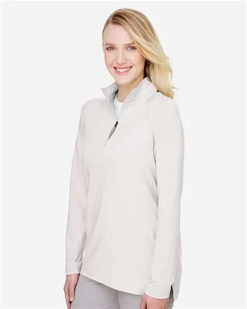 Devon & Jones Dg480w Women’s Crownlux Performanceâ Clubhouse Micro-stripe Quarter-zip Pullover - Silver