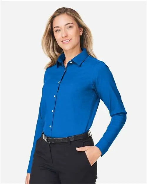 Devon & Jones Dg505w Women's Crownlux PerformanceÂ® Spencer Poplin Dress Shirt - French Blue Melange