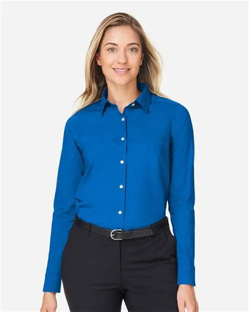 Devon & Jones Dg505w Women's Crownlux PerformanceÂ® Spencer Poplin Dress Shirt - French Blue Melange