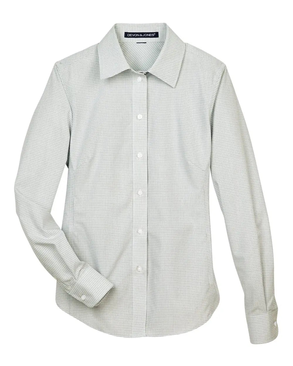 Devon & Jones Dg510w Women's Crown Collection Micro Tattersall Woven Dress Shirt - White Forest Lime - White/ Forest/