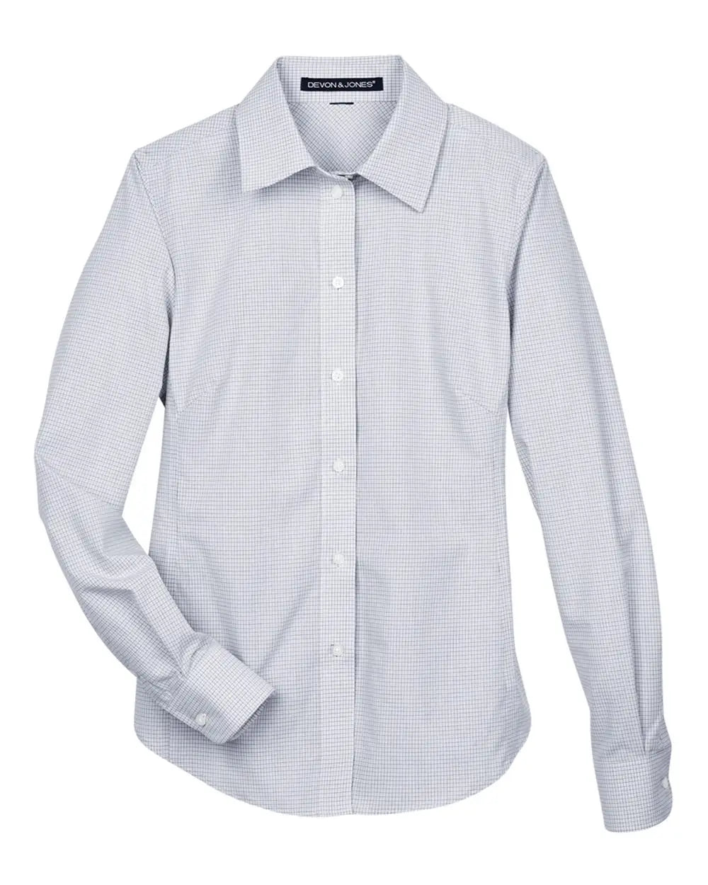 Devon & Jones Dg510w Women's Crown Collection Micro Tattersall Woven Dress Shirt - White Navy Crystal - White/ Navy/