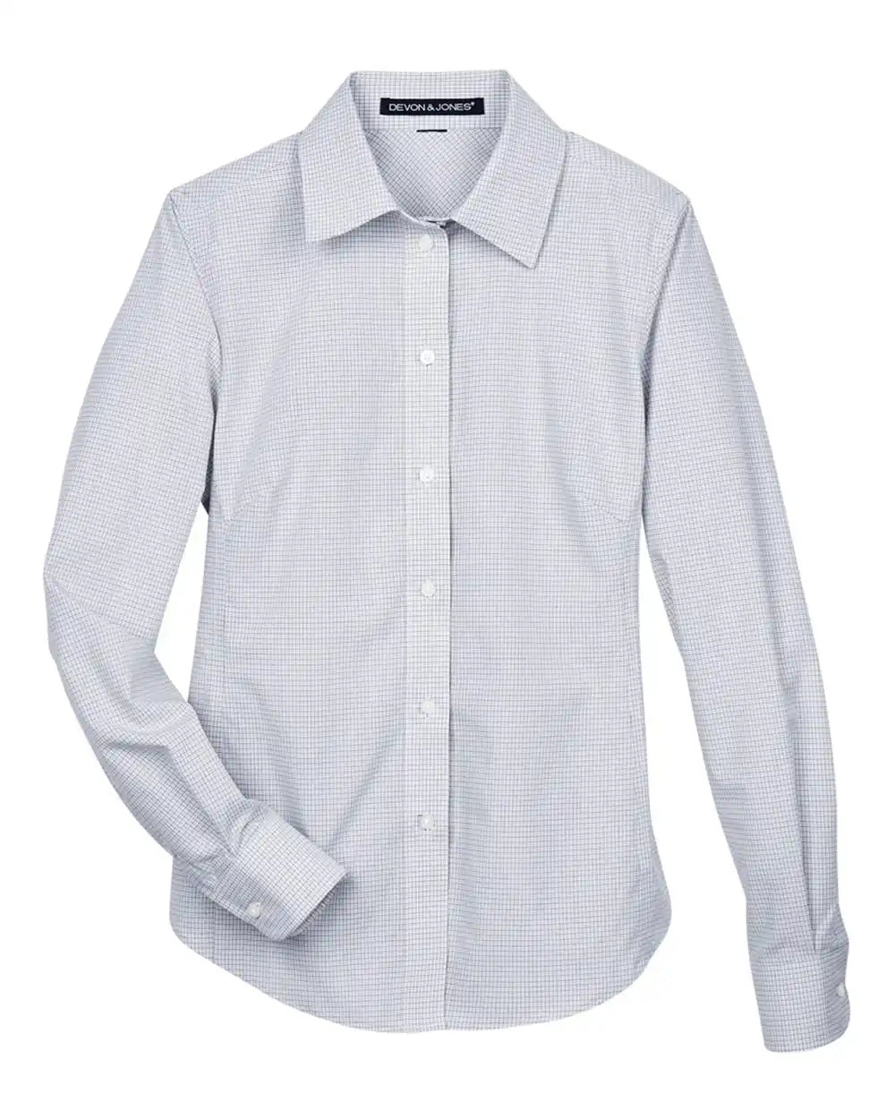 Devon &amp; Jones Dg510w Women’s Crown Collection® Micro Tattersall Woven Dress Shirt - White Navy Crystal - White/ Navy/