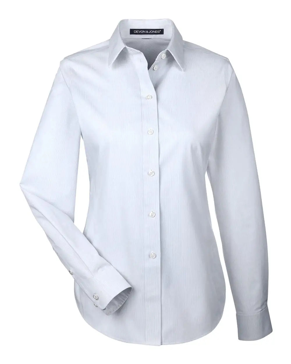 Devon & Jones Dg534w Women’s Crown Collection Striped Woven Dress Shirt - Silver White