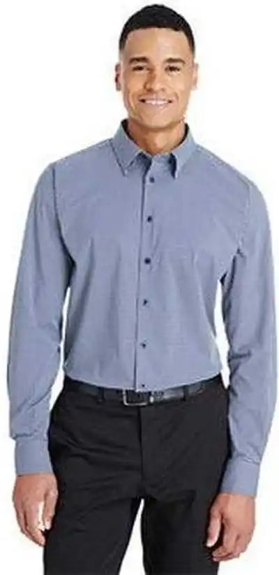Devon & Jones Dg535 Crownlux Performance Men’s Tonal Mini Check Shirt - Navy