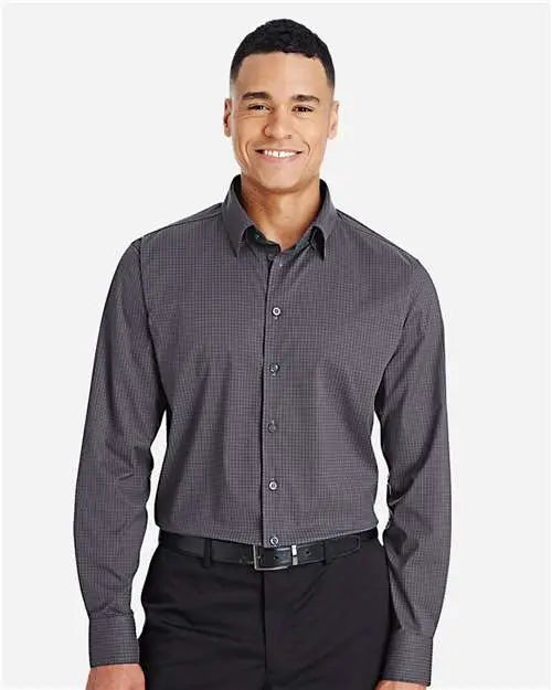 Devon & Jones Dg535 Men’s Crownlux Performanceâ Tonal Mini Check Woven Dress Shirt - Carbon