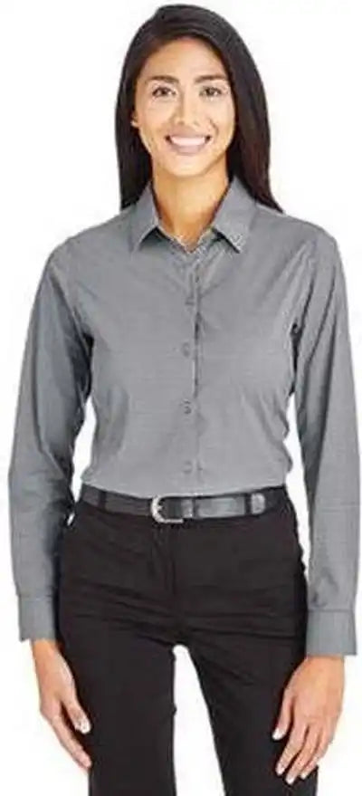 Devon & Jones Dg535w Crownlux Performance Ladies’ Tonal Mini Check Shirt Graphite