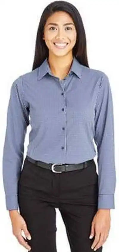 Devon & Jones Dg535w Crownlux Performance Ladies’ Tonal Mini Check Shirt - Navy