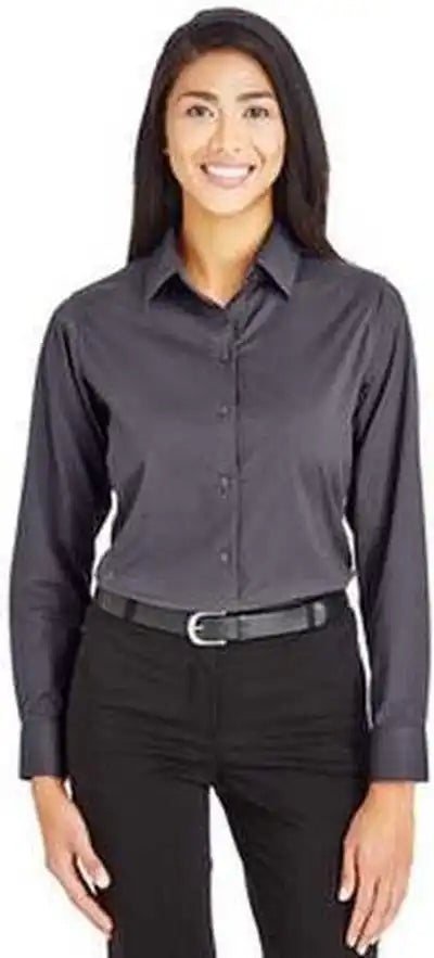 Devon &amp; Jones Dg535w Crownlux Performance Ladies’ Tonal Mini Check Shirt Carbon