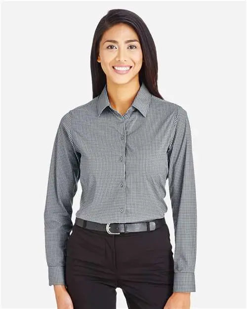 Devon & Jones Dg535w Women's Crownlux PerformanceÂ® Tonal Mini Check Woven Dress Shirt - Graphite - Dark Gray / Xs
