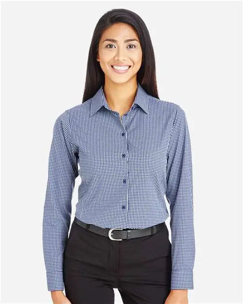 Devon & Jones Dg535w Women’s Crownlux Performanceâ Tonal Mini Check Woven Dress Shirt - Navy