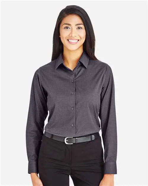 Devon & Jones Dg535w Women’s Crownlux Performanceâ Tonal Mini Check Woven Dress Shirt - Carbon