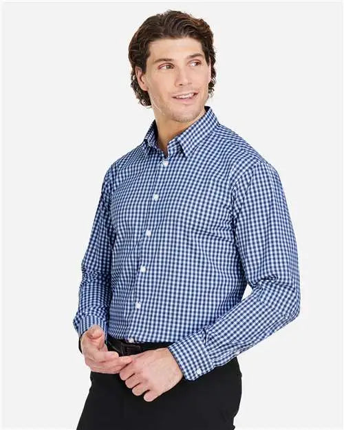 Devon & Jones Dg536 Men’s Crownlux Performanceâ Gingham Dress Shirt - Navy White