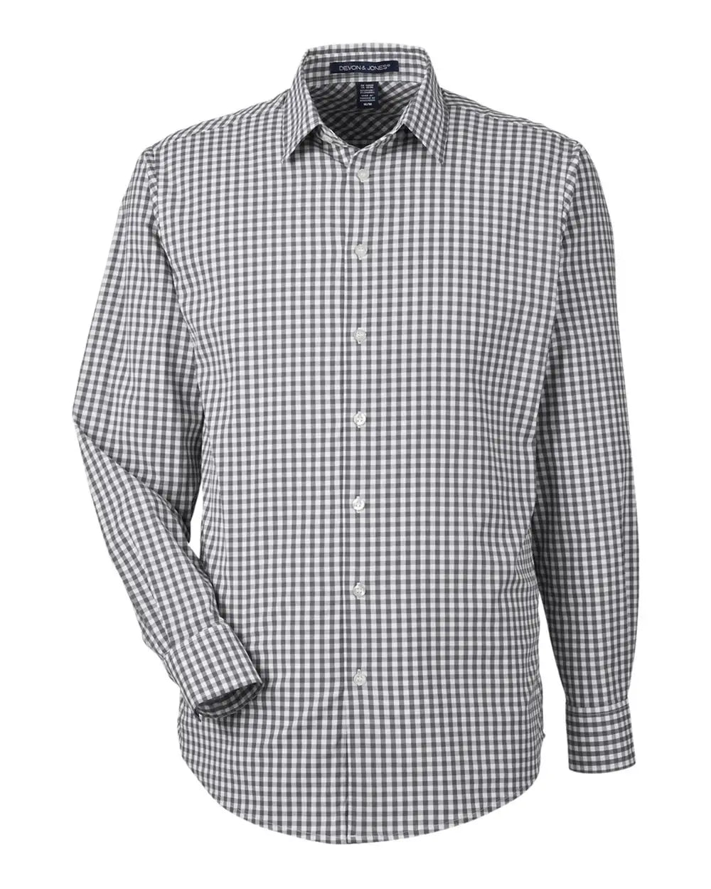 Devon & Jones Dg536 Men’s Crownlux Performanceâ Gingham Dress Shirt - Graphite White