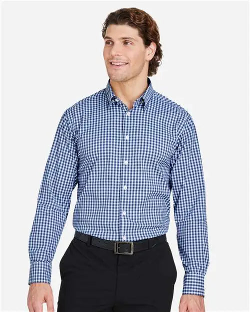 Devon & Jones Dg536 Men’s Crownlux Performanceâ Gingham Dress Shirt - Navy White