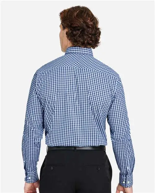 Devon & Jones Dg536 Men’s Crownlux Performanceâ Gingham Dress Shirt - Navy White