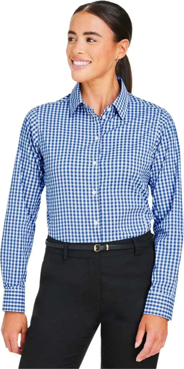 Devon & Jones Dg536w Crownlux Performance Ladies’ Gingham Shirt French Blue
