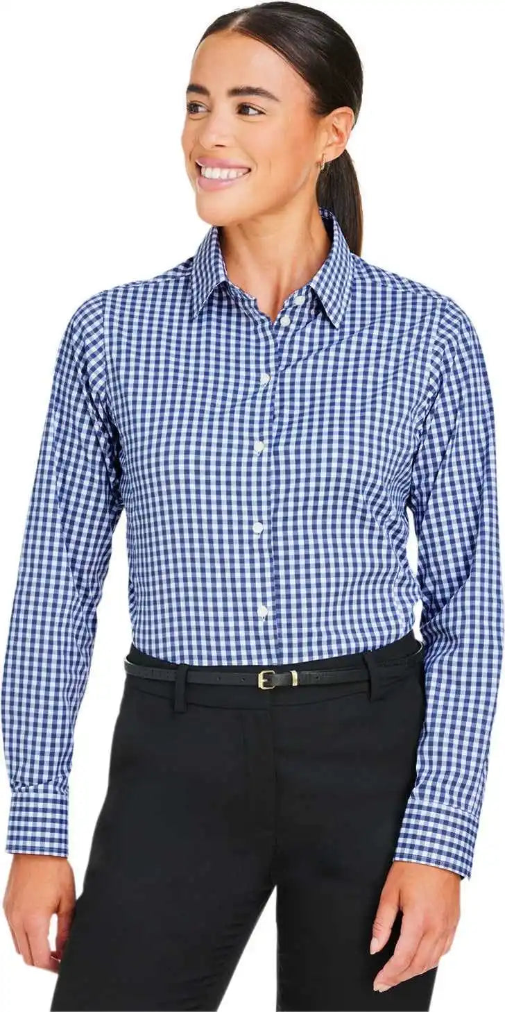 Devon & Jones Dg536w Crownlux Performance Ladies’ Gingham Shirt - Navy