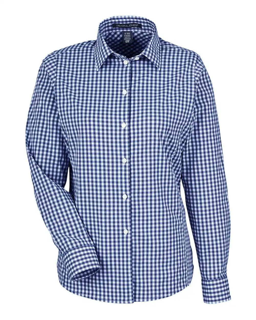 Devon & Jones Dg536w Women’s Crownlux Performance® Gingham Dress Shirt - Navy White - Navy/ / Xs