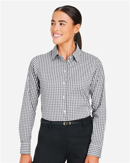 Devon & Jones Dg536w Women’s Crownlux Performanceâ Gingham Dress Shirt - Graphite White