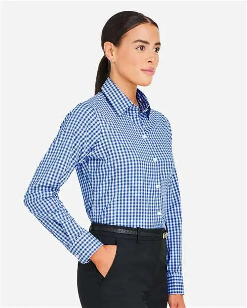 Devon & Jones Dg536w Women’s Crownlux Performanceâ Gingham Dress Shirt - French Blue White