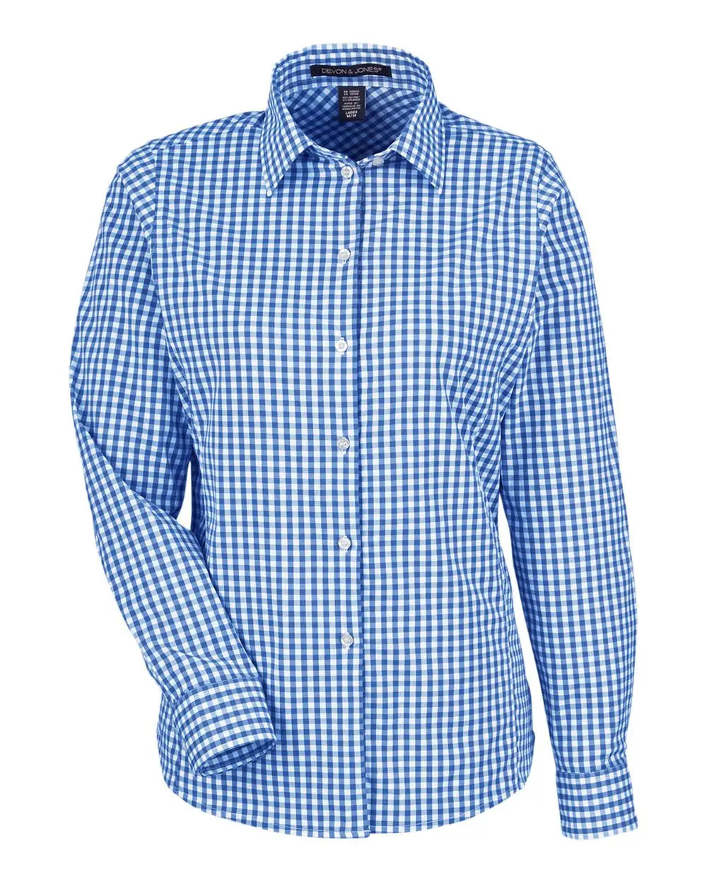 Devon & Jones Dg536w Women’s Crownlux Performanceâ Gingham Dress Shirt - French Blue White
