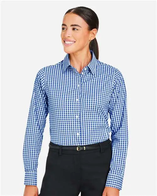 Devon & Jones Dg536w Women’s Crownlux Performanceâ Gingham Dress Shirt - French Blue White