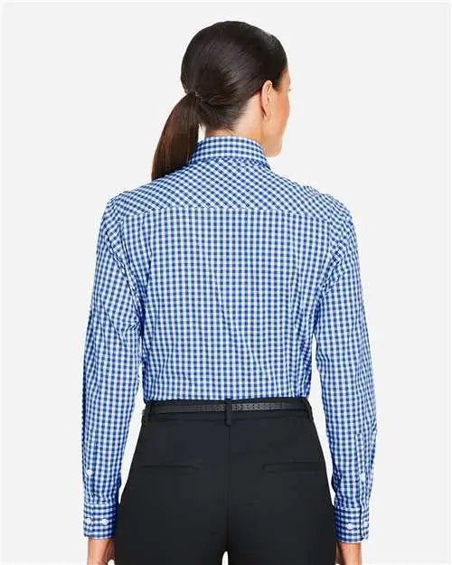 Devon & Jones Dg536w Women’s Crownlux Performanceâ Gingham Dress Shirt - French Blue White