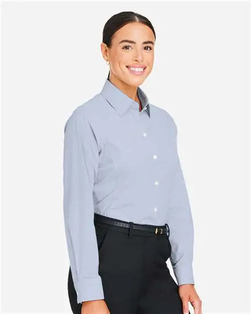 Devon & Jones Dg537w Women’s Crownlux Performanceâ Microstripe Dress Shirt - Navy White