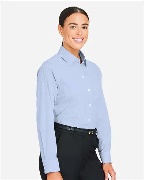 Devon & Jones Dg537w Women’s Crownlux Performanceâ Microstripe Dress Shirt - French Blue White