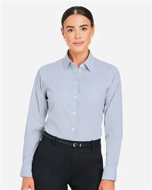 Devon & Jones Dg537w Women’s Crownlux Performanceâ Microstripe Dress Shirt - Navy White