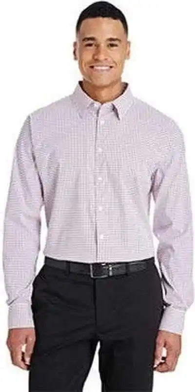 Devon & Jones Dg540 Crownlux Performance Men’s Micro Windowpane Shirt - Burgundy White