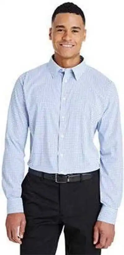 Devon &amp; Jones Dg540 Crownlux Performance Men’s Micro Windowpane Shirt - French Blue White