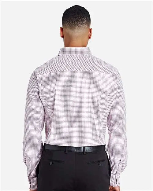 Devon & Jones Dg540 Men’s Crownlux Performanceâ Micro Windowpane Woven Dress Shirt - Burgundy White