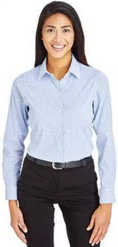 Devon &amp; Jones Dg540w Crownlux Performance Ladies’ Micro Windowpane Shirt - French Blue White