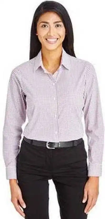 Devon & Jones Dg540w Crownlux Performance Ladies’ Micro Windowpane Shirt - Burgundy White