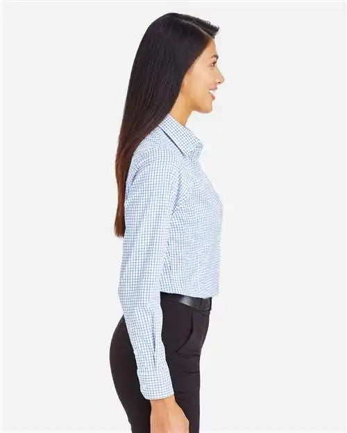 Devon &amp; Jones Dg540w Women’s Crownlux Performance® Micro Windowpane Woven Dress Shirt - French Blue White