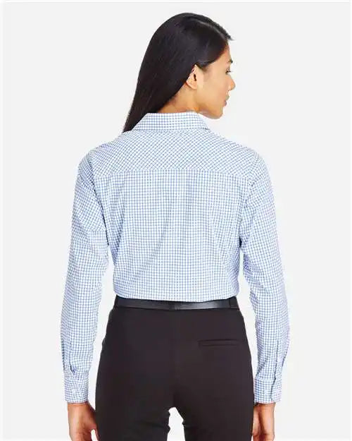 Devon &amp; Jones Dg540w Women’s Crownlux Performance® Micro Windowpane Woven Dress Shirt - French Blue White