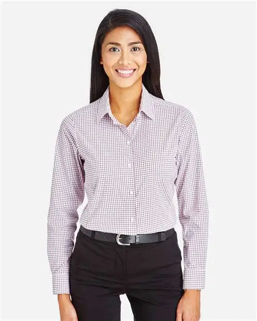 Devon & Jones Dg540w Women’s Crownlux Performanceâ Micro Windowpane Woven Dress Shirt - Burgundy White