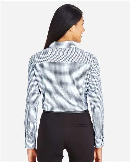 Devon & Jones Dg540w Women’s Crownlux Performanceâ Micro Windowpane Woven Dress Shirt - Navy White