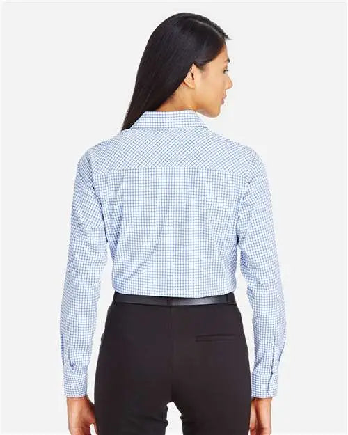 Devon & Jones Dg540w Women’s Crownlux Performanceâ Micro Windowpane Woven Dress Shirt - French Blue White